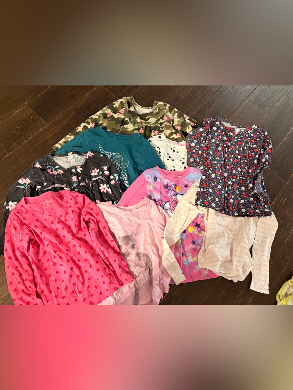 Girls Mixed long Sleeve Shirt Lot of 8 - Pink, Teal, Floral & Camo